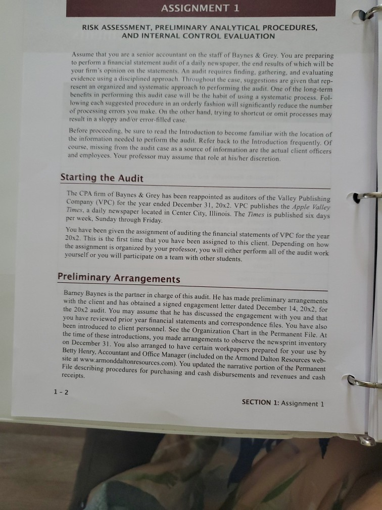 Assignment #1 from Valley Publishing Company audit case, A control matrix for