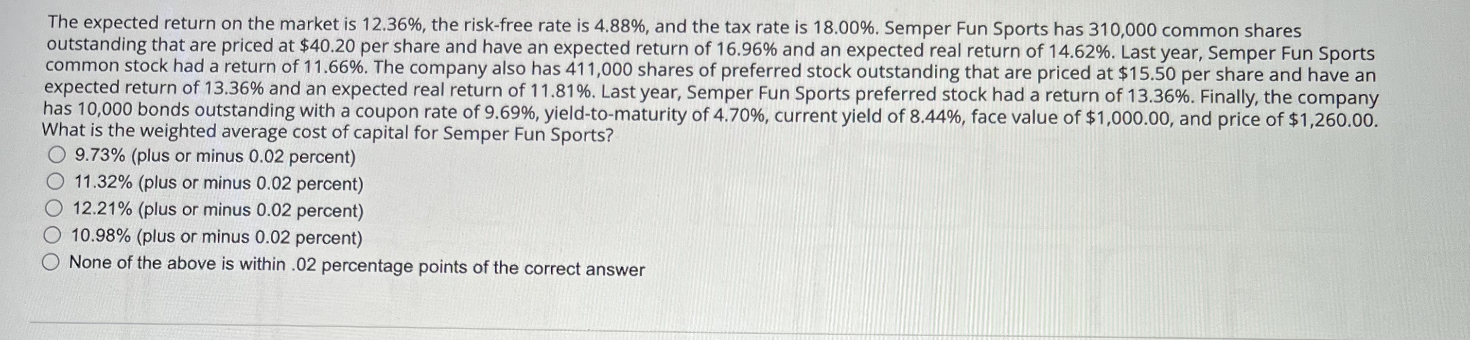  The expected return on the market is 12.36%, the risk-free rate