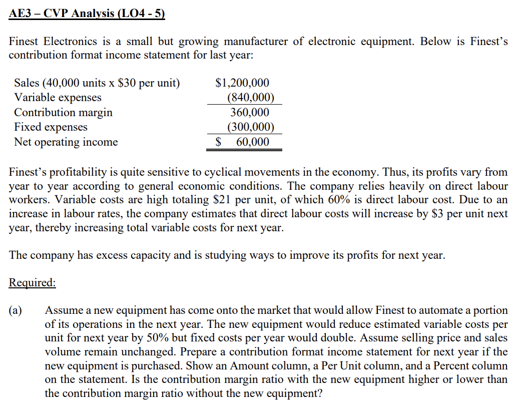  AE 1: CVP Analysis Fine Electronics is a small but growing