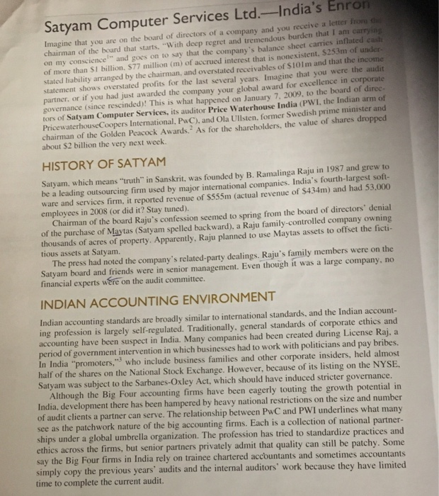  Answer the questions below in 1.5 page Satyam Computer Services Ltd.-India's