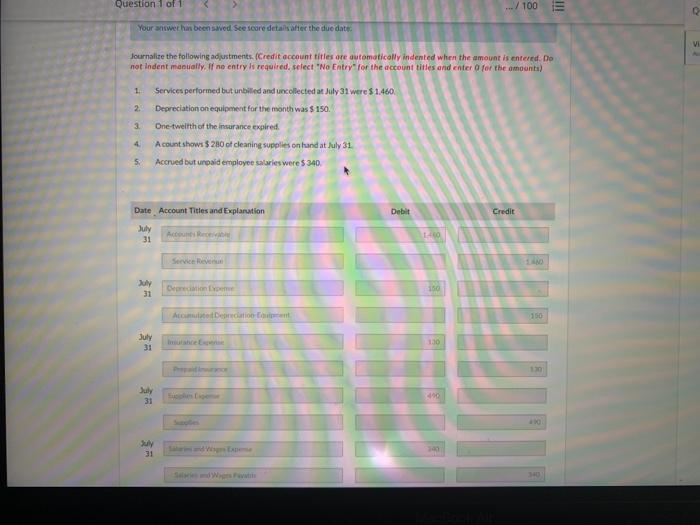 cleaning supplies for $ 770 on account Paid $ 1.560 cash on