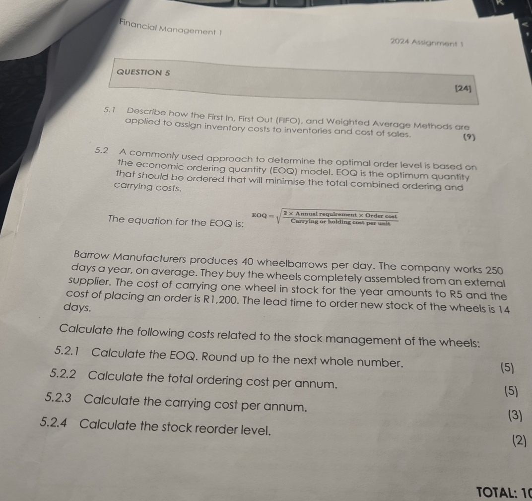  Financial Management 2024 Assignment 1 QUESTION 5 5.1 Describe how the