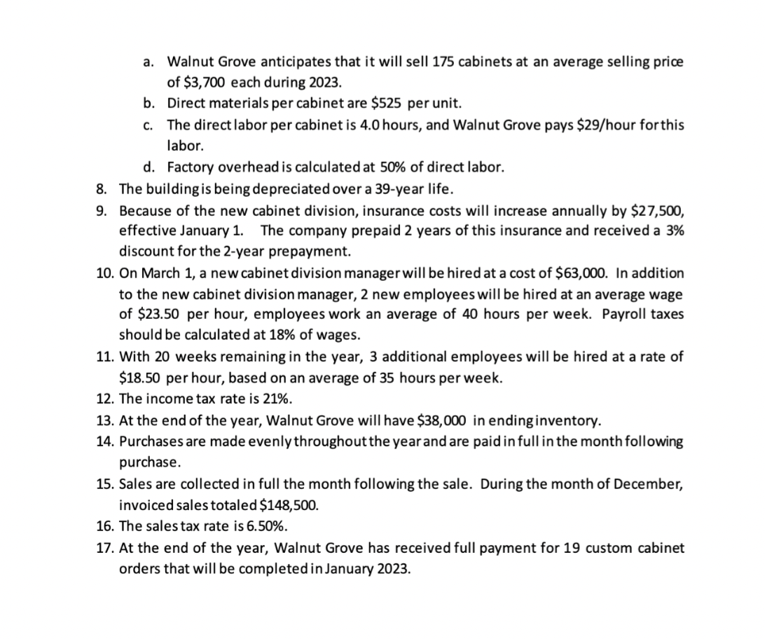 the 2022 trial balance and additional information below, prepare the projected (2023)