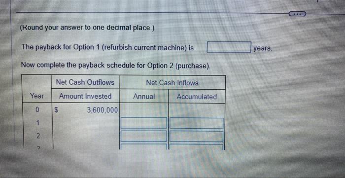 the following net cash inflows from the two options. (Click the icon
