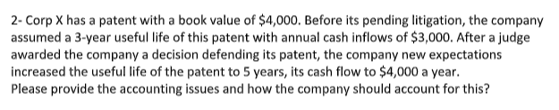 2- Corp X has a patent with a book value of