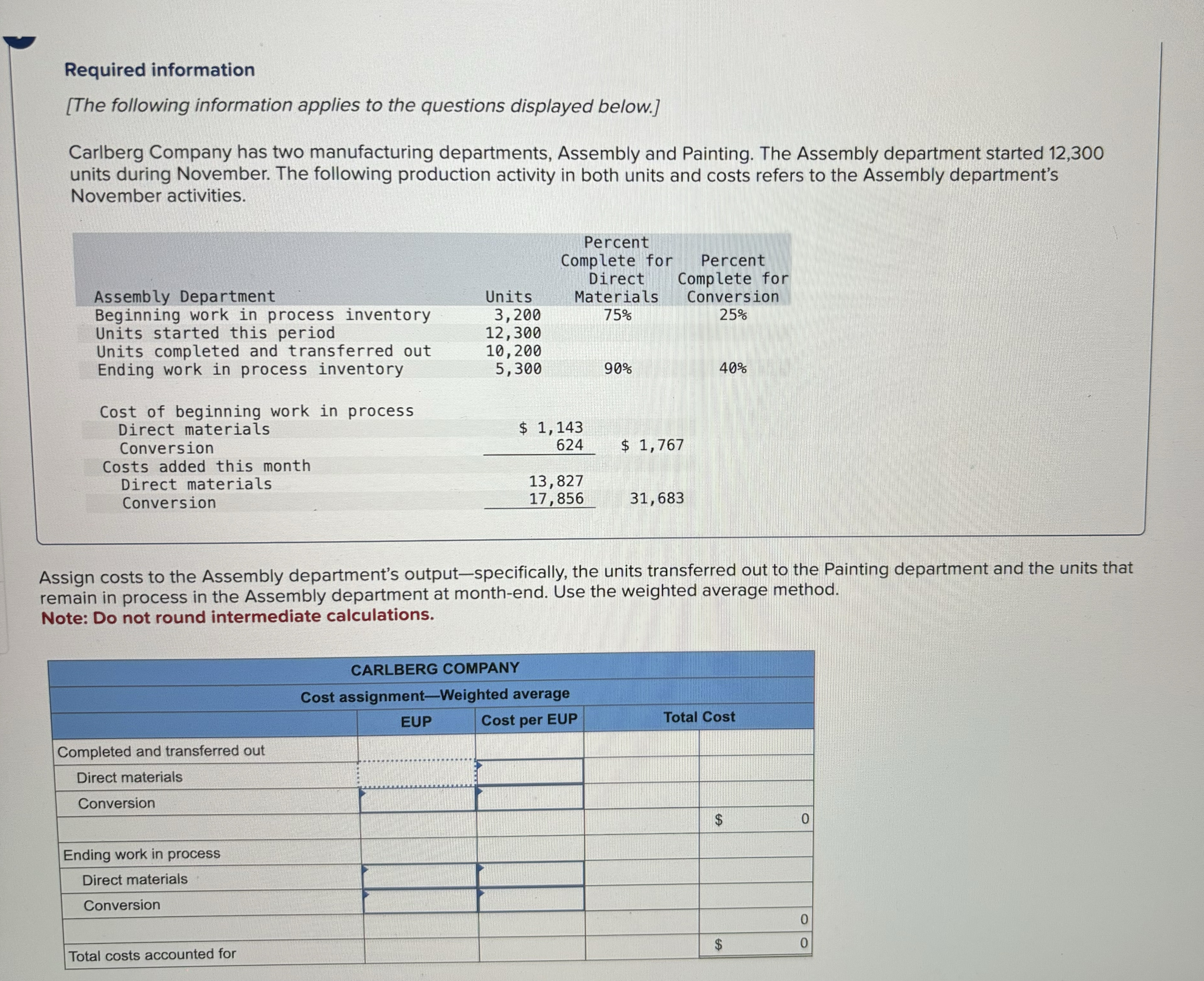 Required information [The following information applies to the questions displayd e/ovu Carlberg
