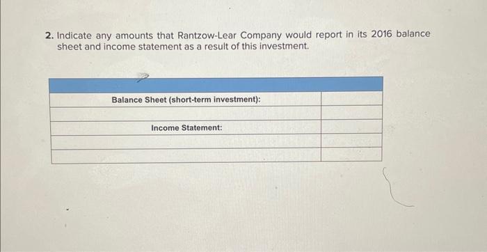  2. Indicate any amounts that Rantzow-Lear Company would report in its
