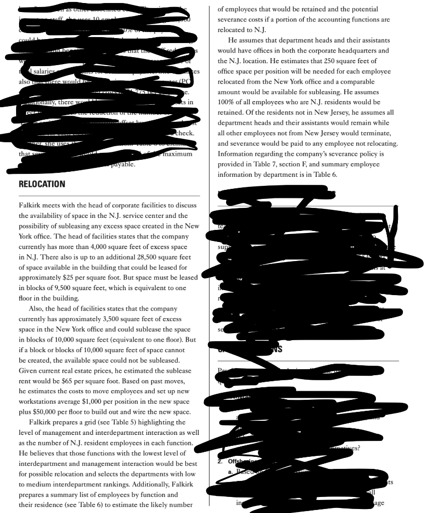 that Falkirk gathered on potential real estate savings through relocation, estimate the