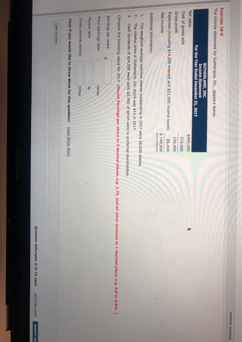 presented below. All balance sheet data are as of December 31. 2017