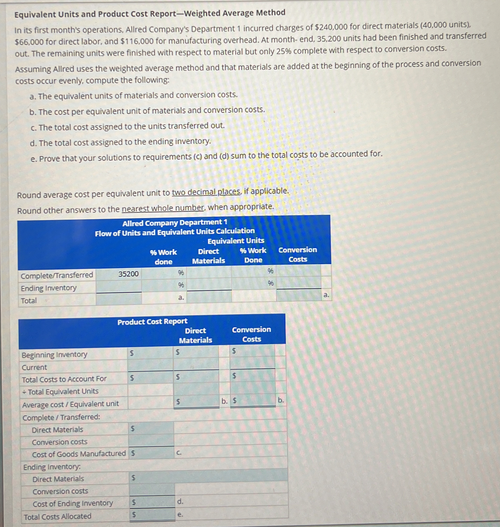  Equivalent Units and Product Cost Report-Weighted Average Method In its first