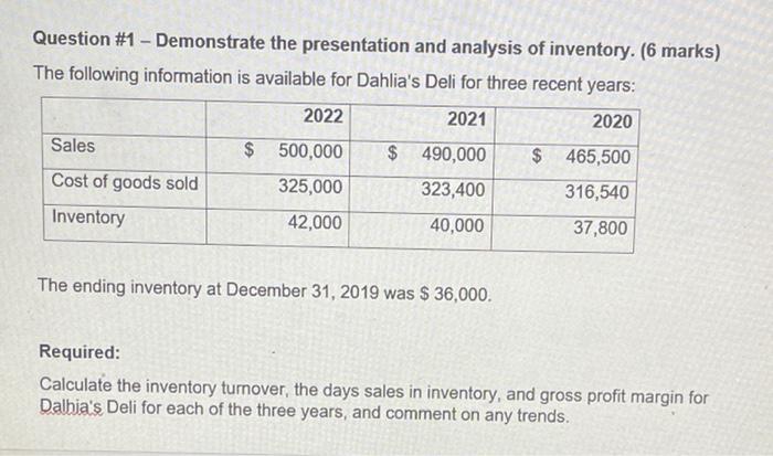  Question #1 - Demonstrate the presentation and analysis of inventory. (6