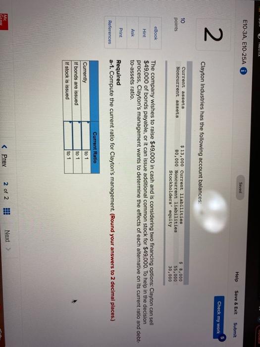  E10-3A, E10-25A Saved Help Save & Exit Submit Check my work
