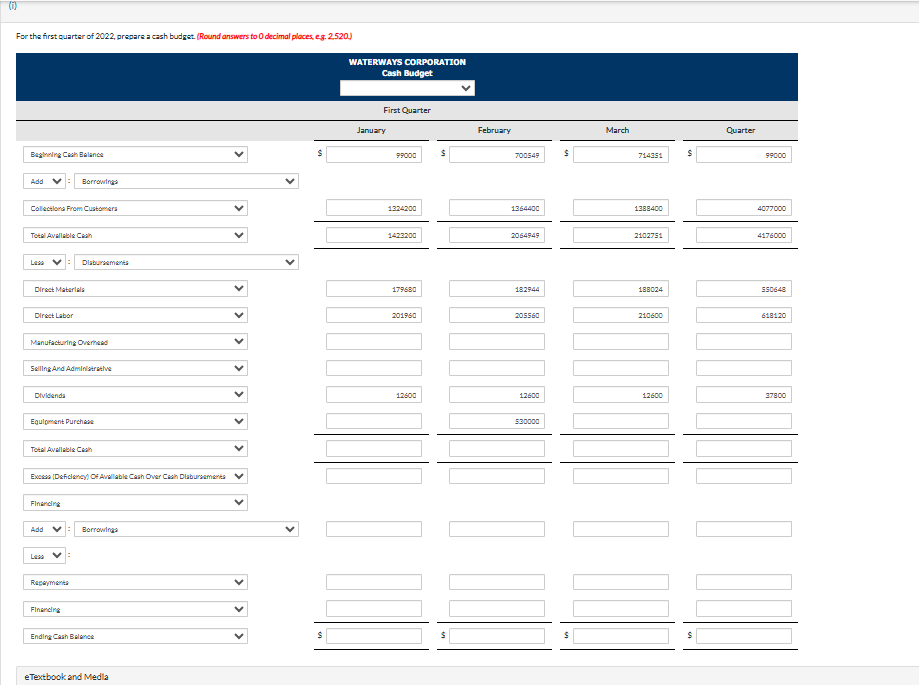  Need help with part I (Cash Budget). w Watervays Corporation is