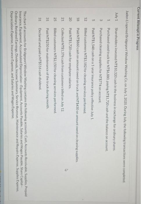  Current Attempt in Progress Jaden Li opened Bridgeport Window Washing Co.