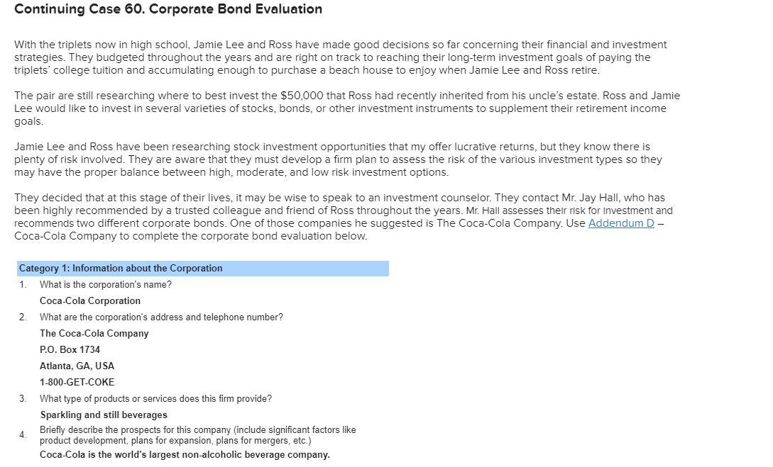  Continuing Case 60. Corporate Bond Evaluation With the triplets now in