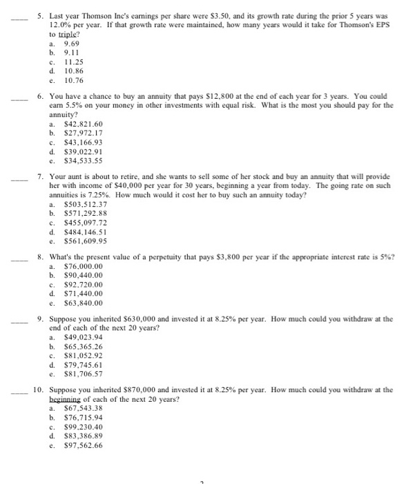answers the question. a. c. e. a. 1. Your bank account pays