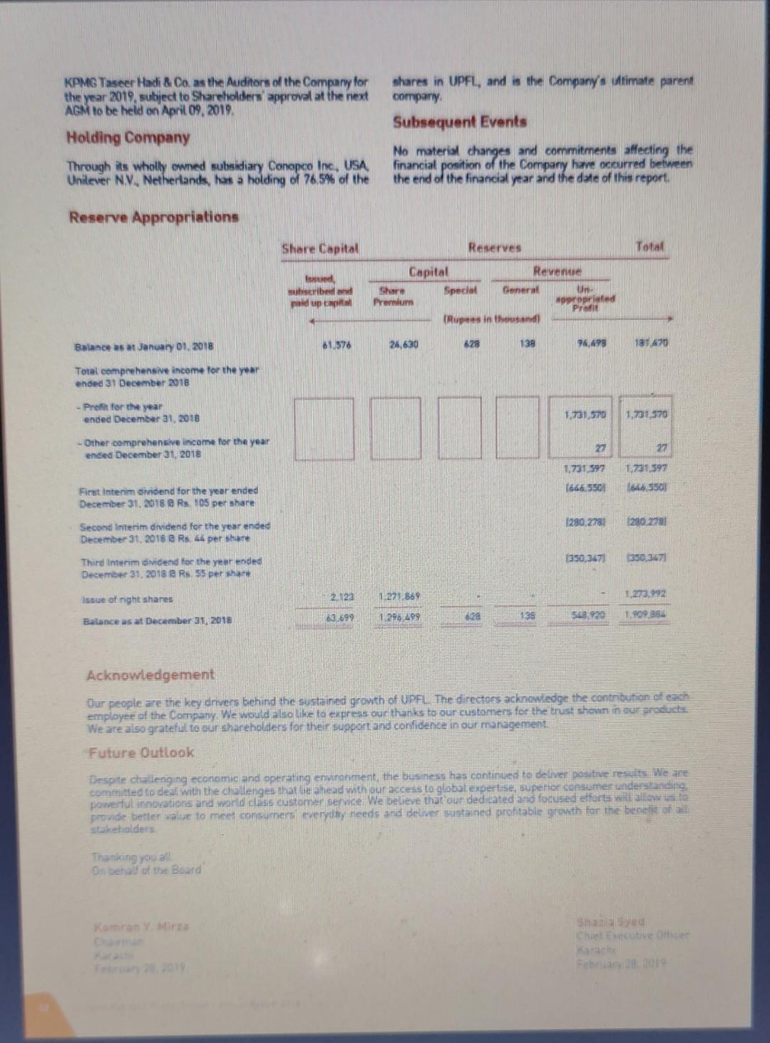 financial statement Question KPMG Taseer Hadi & Co. as the Auditors of
