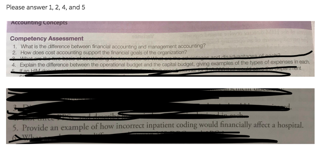 Please answer 1, 2, 4, and 5 Accounting Concepts Competency Assessment
