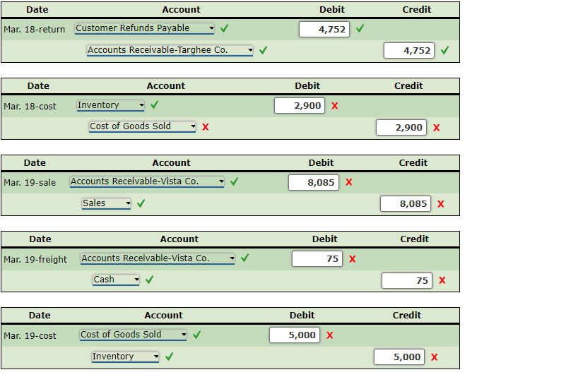 & & Debit & & Credit & \\ \hline \multirow[t]{2}{*}{ Mar. 18-cost