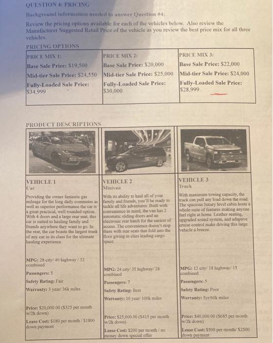  QUESTION 4: PRICING Background information needed to answer Question #4 Review