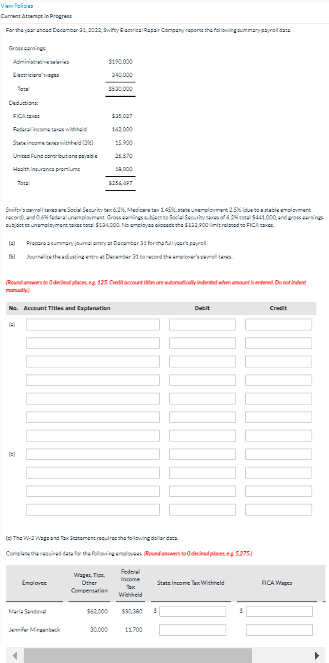 View Policies Current Attempt in Progress For the year anded December