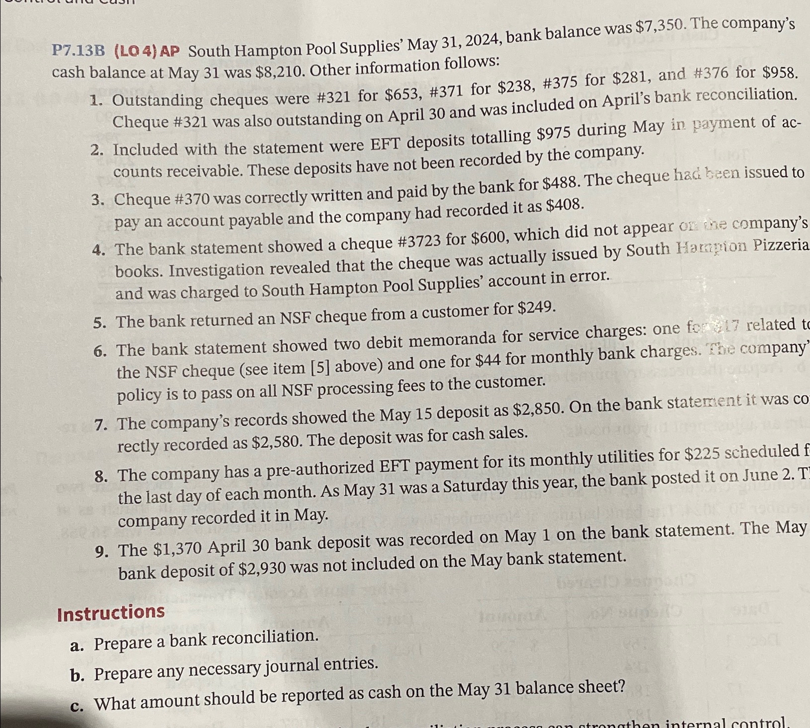  P7.13B (LO 4) AP South Hampton Pool Supplies' May 31,2024, bank