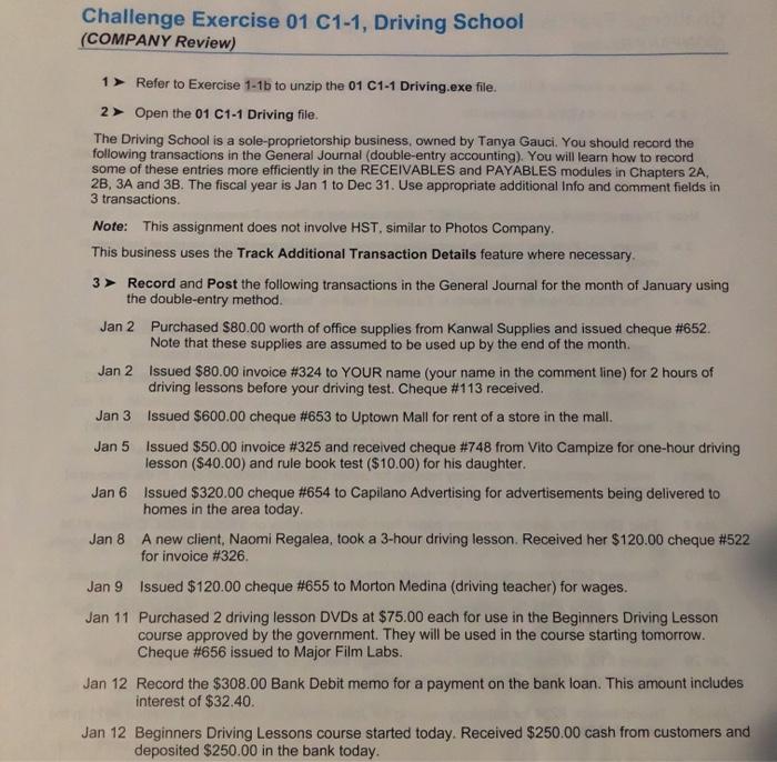 Challenge Exercise 01 CI-I, Driving School (COMPANY Review) I Refer to Exercise