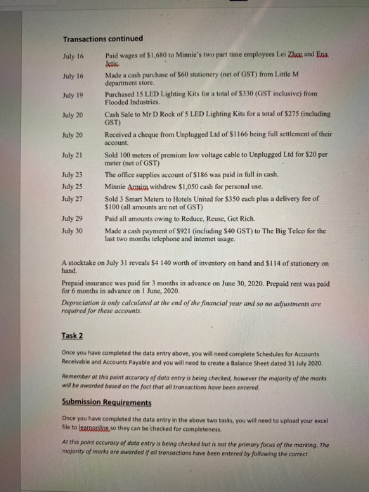 excel file provided for Completion Point 2 you must enter the transactions