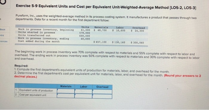  Exercise 5-9 Equivalent Units and Cost per Equivalent Unit-Weighted Average Method