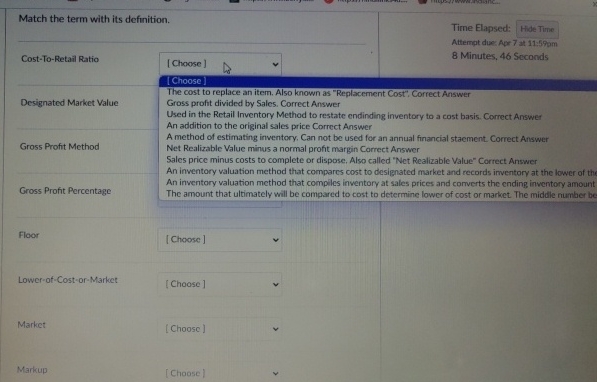  Match the term with its definition. Cost-To-Retail Ratio [choose] Designated Market