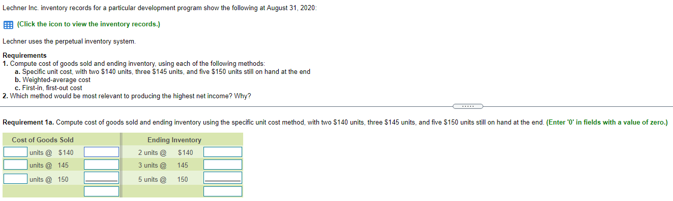  Lechner Inc. inventory records for a particular development program show the