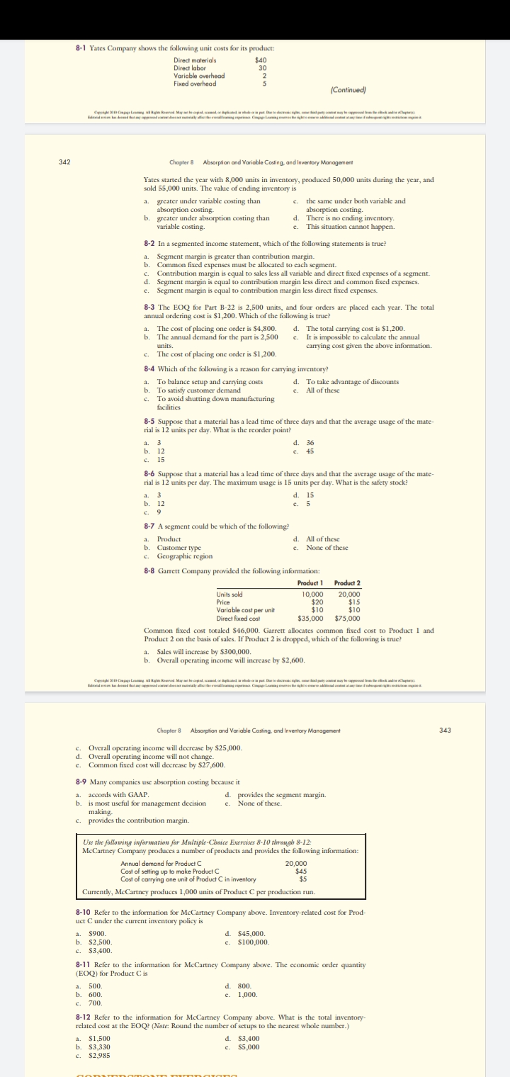  Yates started the year with 8,000 units in inventory, produced 50,000