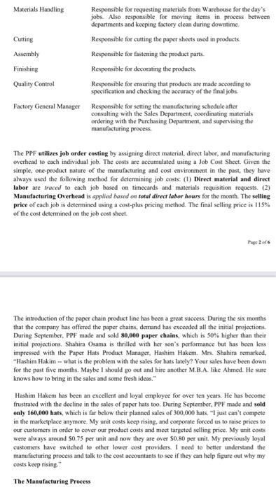 The Paper Products Factory (PPF) is a local manufacturer of a single