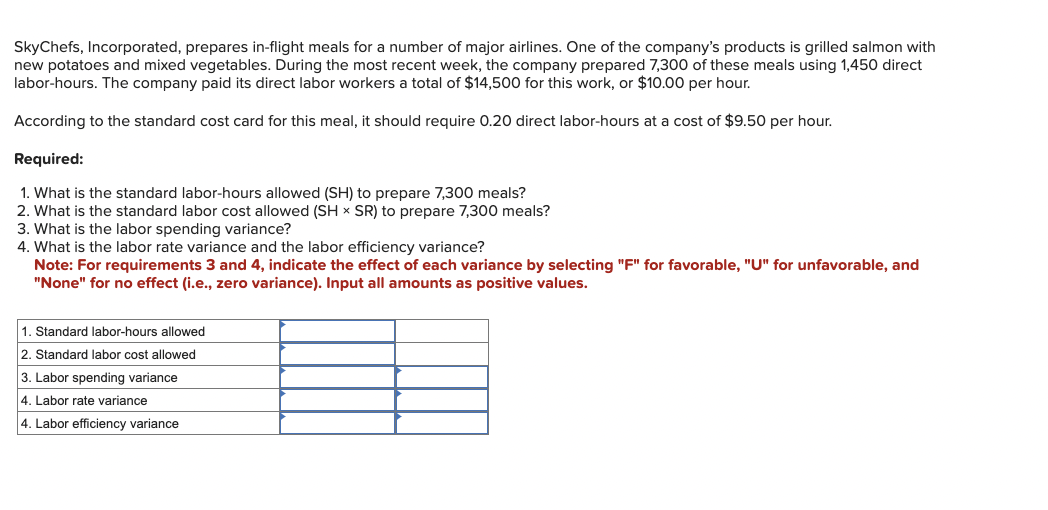 SkyChefs, Incorporated, prepares in-flight meals for a number of major airlines. One