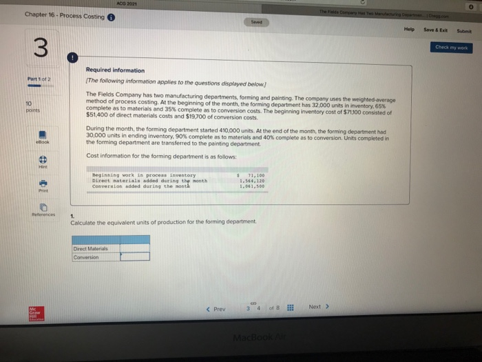  ACG Chapter 16 - Process Costing Help Save&Exit Submit 3 Check