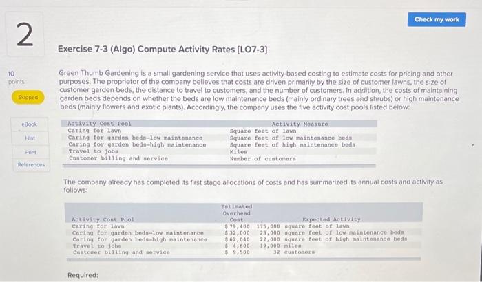 chap 7 hw number 2 Check my work 2 Exercise 7-3 (Algo)