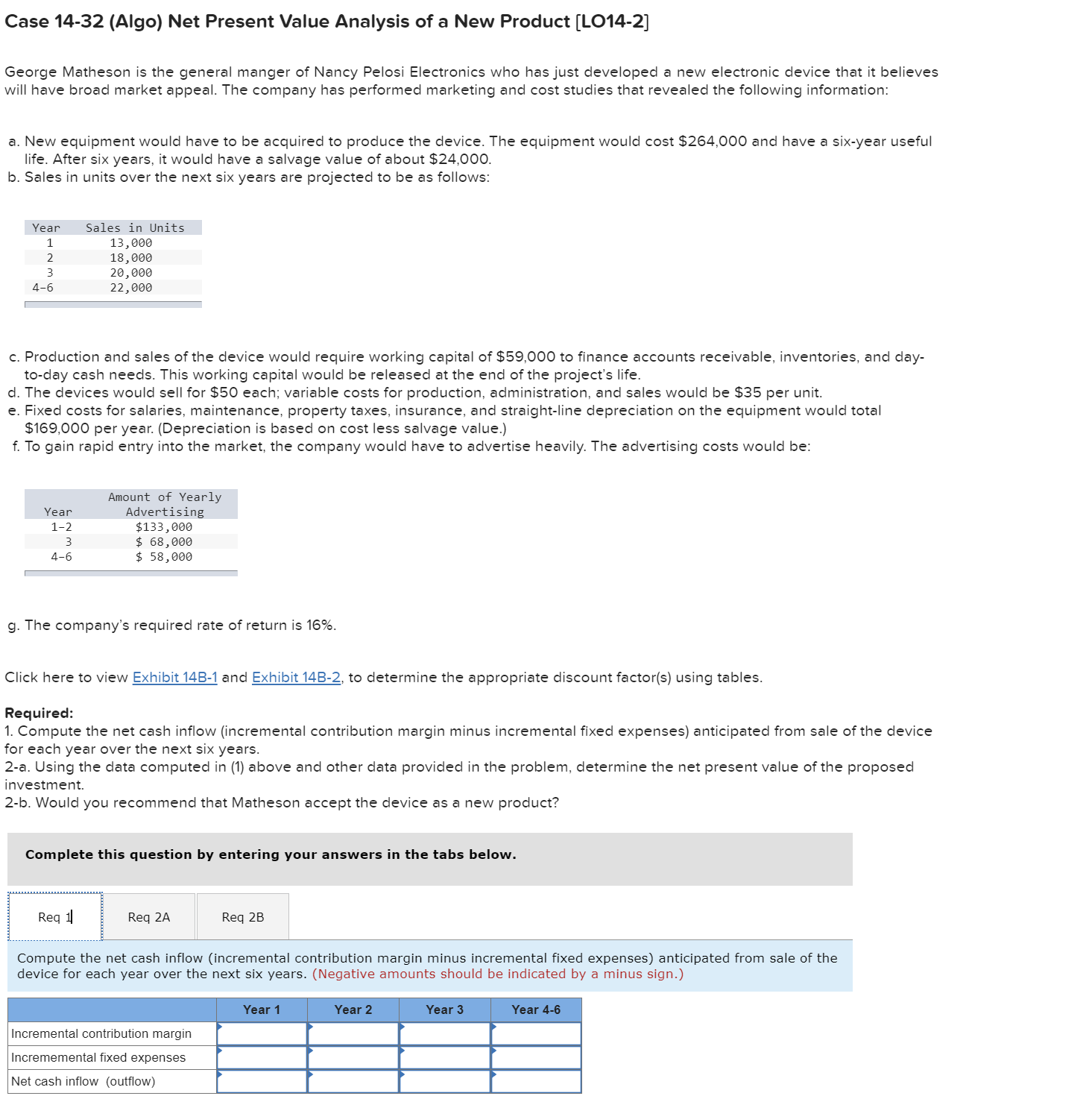  Urgent Case 14-32(Algo) Net Present Value Analysis of a New Product
