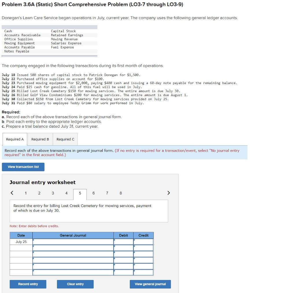 Expense The company engaged in the following transactions during its first month