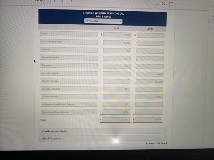 the balance on account Purchased cleaning supplies for $ 770 on account.