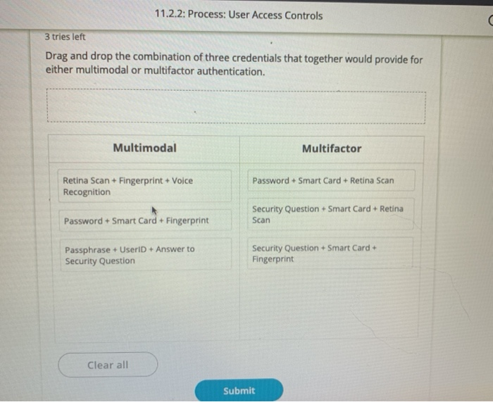  11.2.2: Process: User Access Controls C 3 tries left Drag and