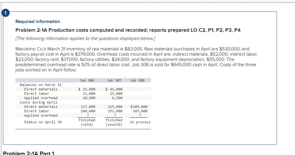 This is one question that has multiple parts on it. Required information