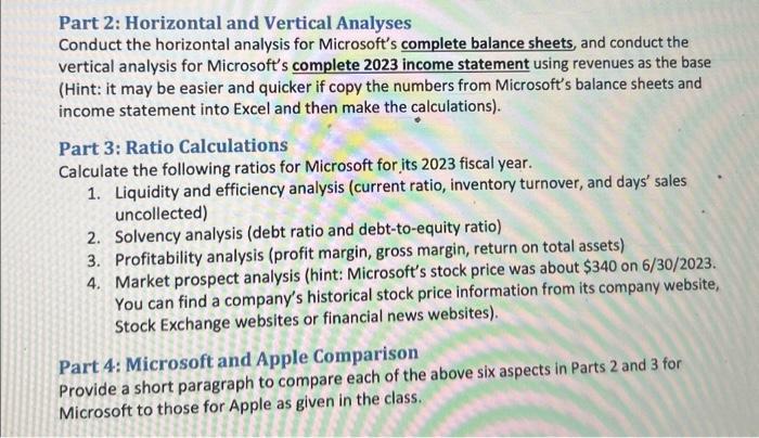horizontal analysis for Microsoft's complete balance sheets, and conduct the vertical analysis