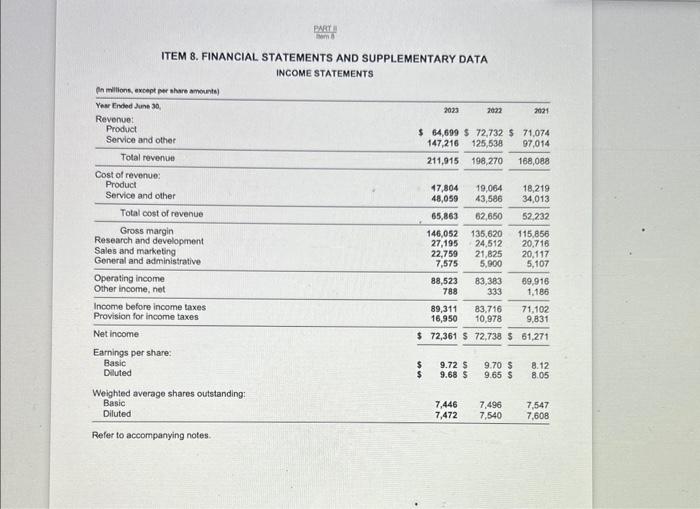 for Microsoft's complete 2023 income statement using revenues as the base (Hint:
