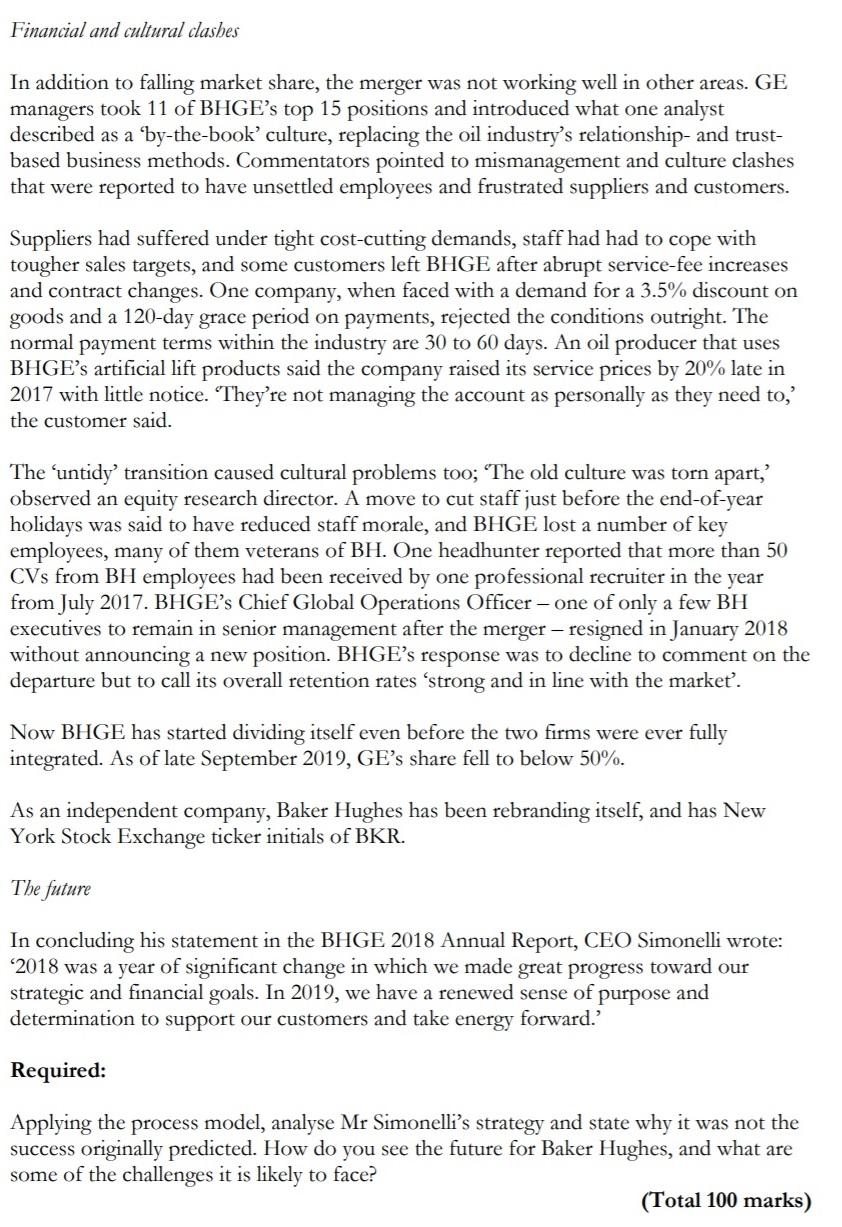 operations by merging with America's Baker Hughes (BH), an oilfield services group.