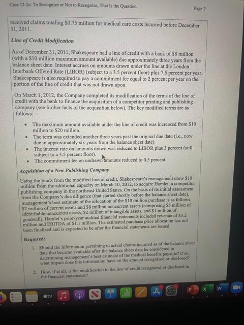or PCAOB, thanks Case 12-2 To Recognize or Not to Recognize, That