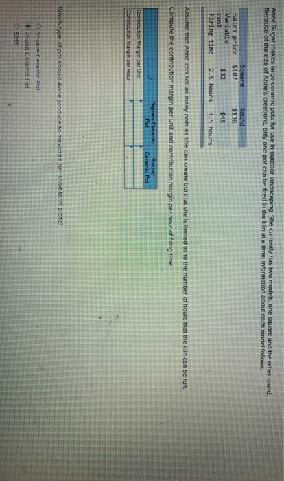  circle the answer Anne Sugar makes large ceramic pots for use