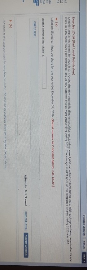 PRINTER VERSION 4 BACK NEXT Exercise 17-16 (Part Level Submission) Sandhill