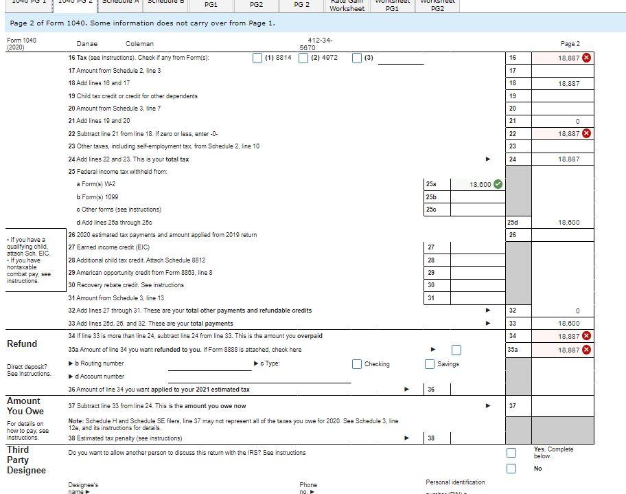 following information, complete her tax return for 2020: She also has received