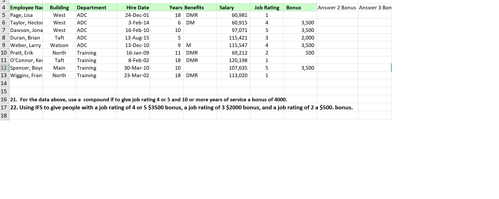 21. For the data above, use a compound if to give job