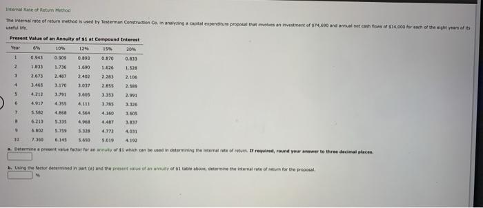  nato Return Method The internal rate of return method is used